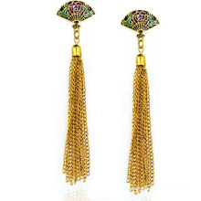 Chinese National Alloy Long Golden Jewelry Chain Tassel Earrings